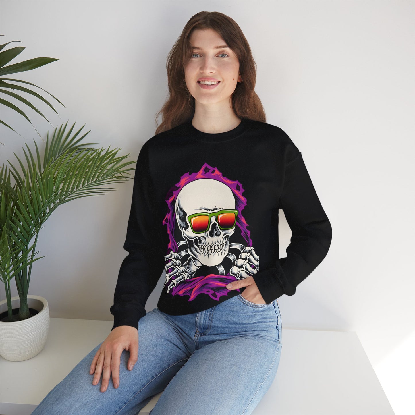 The Cool Skeleton Unisex Heavy Blend™ Crewneck Sweatshirt | Fun Graphic Sweatshirt for Halloween and Skull Lovers - ArtShirt Couture