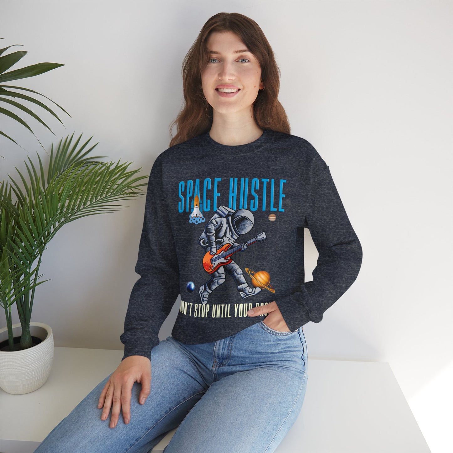 Space Hustle Music Unisex Heavy Blend™ Sweatshirt | Trendy Graphic Sweatshirt for Music and Space Enthusiasts - ArtShirt Couture