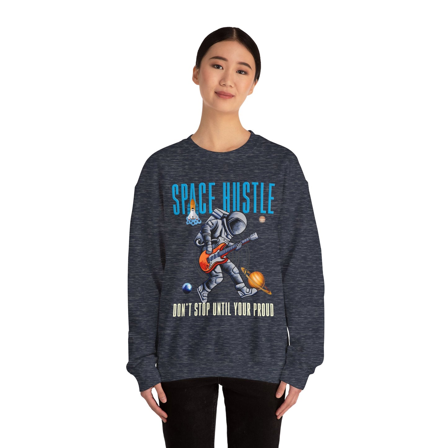 Space Hustle Music Unisex Heavy Blend™ Sweatshirt | Trendy Graphic Sweatshirt for Music and Space Enthusiasts - ArtShirt Couture