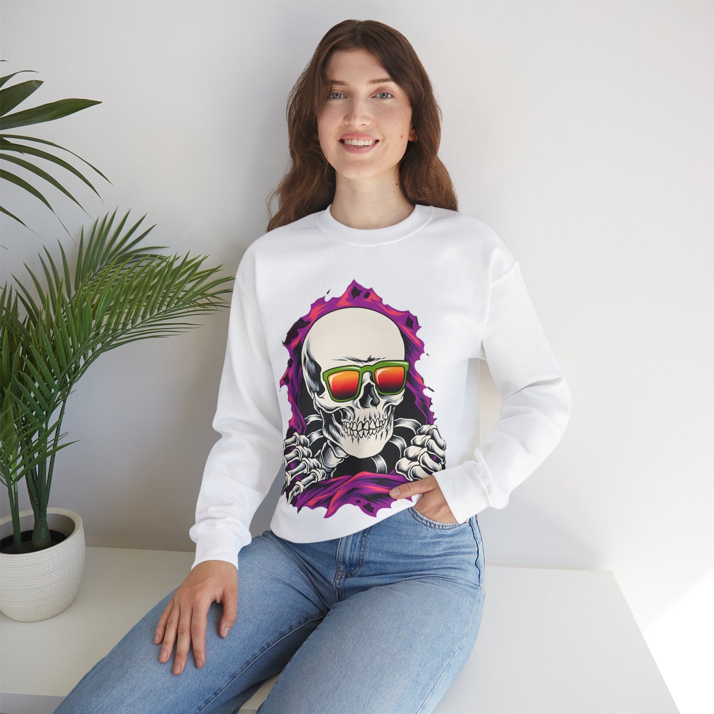 The Cool Skeleton Unisex Heavy Blend™ Crewneck Sweatshirt | Fun Graphic Sweatshirt for Halloween and Skull Lovers - ArtShirt Couture