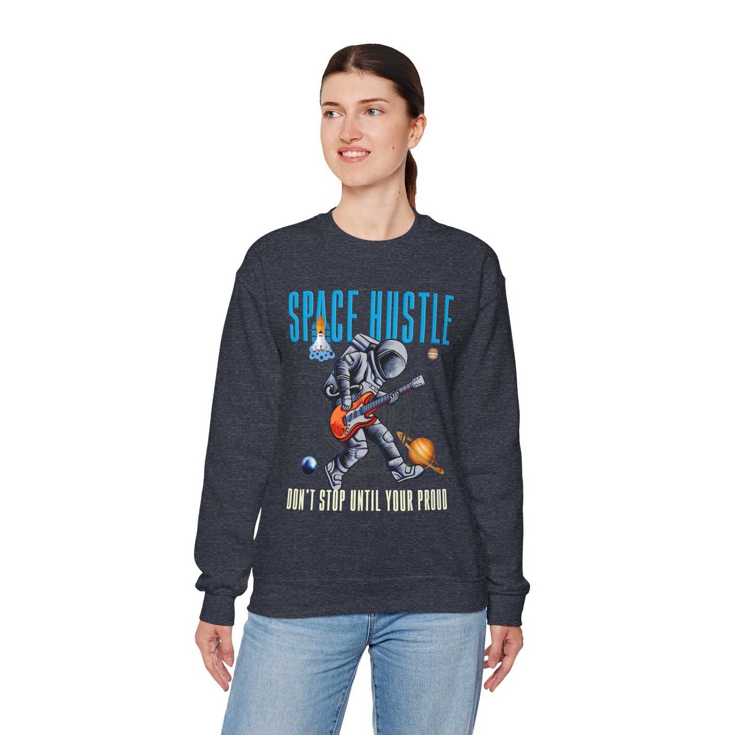 Space Hustle Music Unisex Heavy Blend™ Sweatshirt | Trendy Graphic Sweatshirt for Music and Space Enthusiasts - ArtShirt Couture