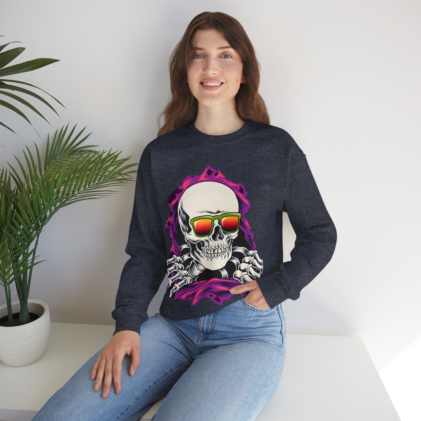 The Cool Skeleton Unisex Heavy Blend™ Crewneck Sweatshirt | Fun Graphic Sweatshirt for Halloween and Skull Lovers - ArtShirt Couture