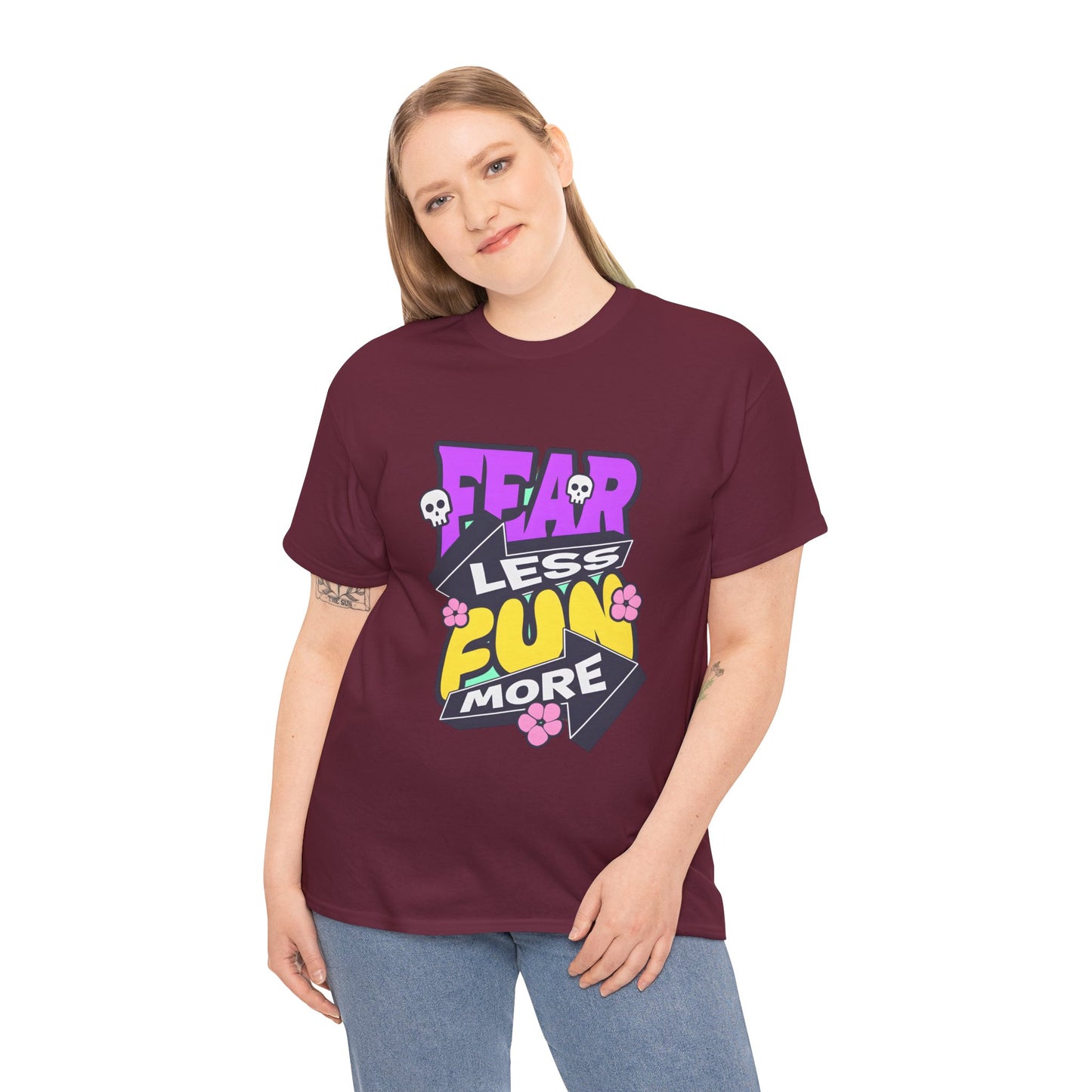 Fear Less Fun More Unisex Heavy Cotton Tee | Motivational Graphic T-Shirt - ArtShirt Couture