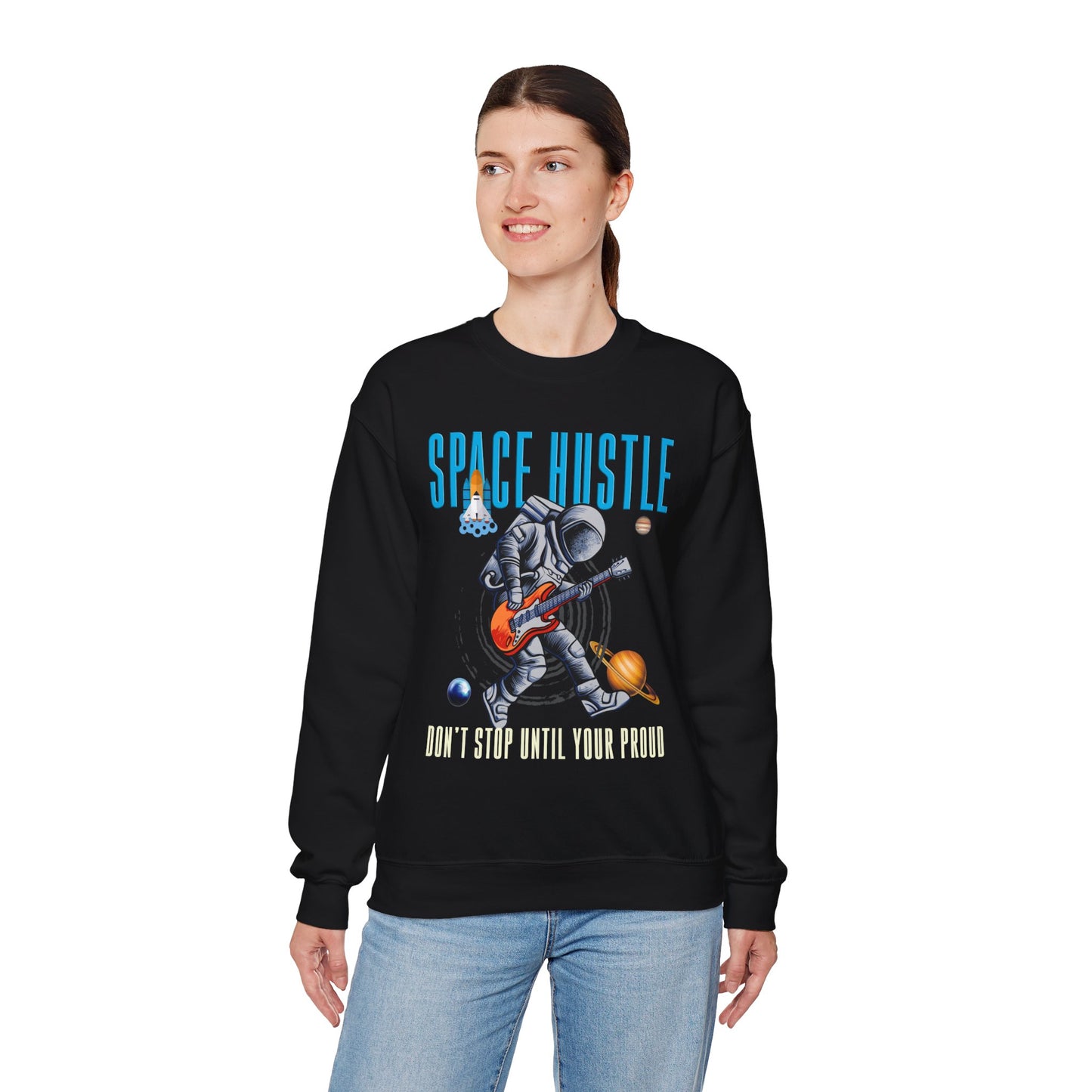 Space Hustle Music Unisex Heavy Blend™ Sweatshirt | Trendy Graphic Sweatshirt for Music and Space Enthusiasts - ArtShirt Couture