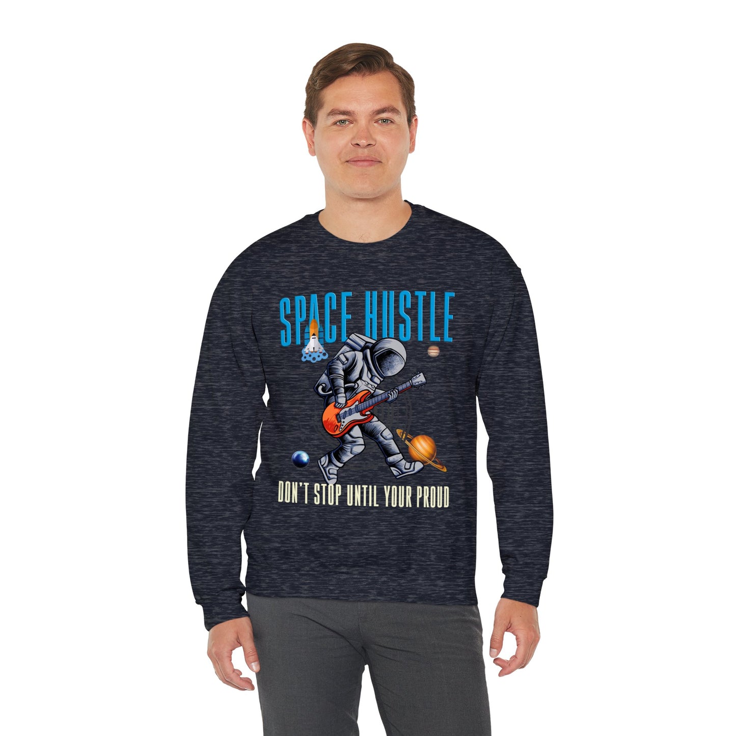 Space Hustle Music Unisex Heavy Blend™ Sweatshirt | Trendy Graphic Sweatshirt for Music and Space Enthusiasts - ArtShirt Couture
