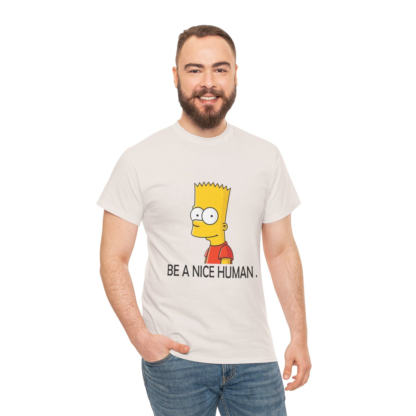 Bart Simpson Be Nice to Humans Unisex Heavy Cotton Tee | Fun Graphic T-Shirt - ArtShirt Couture