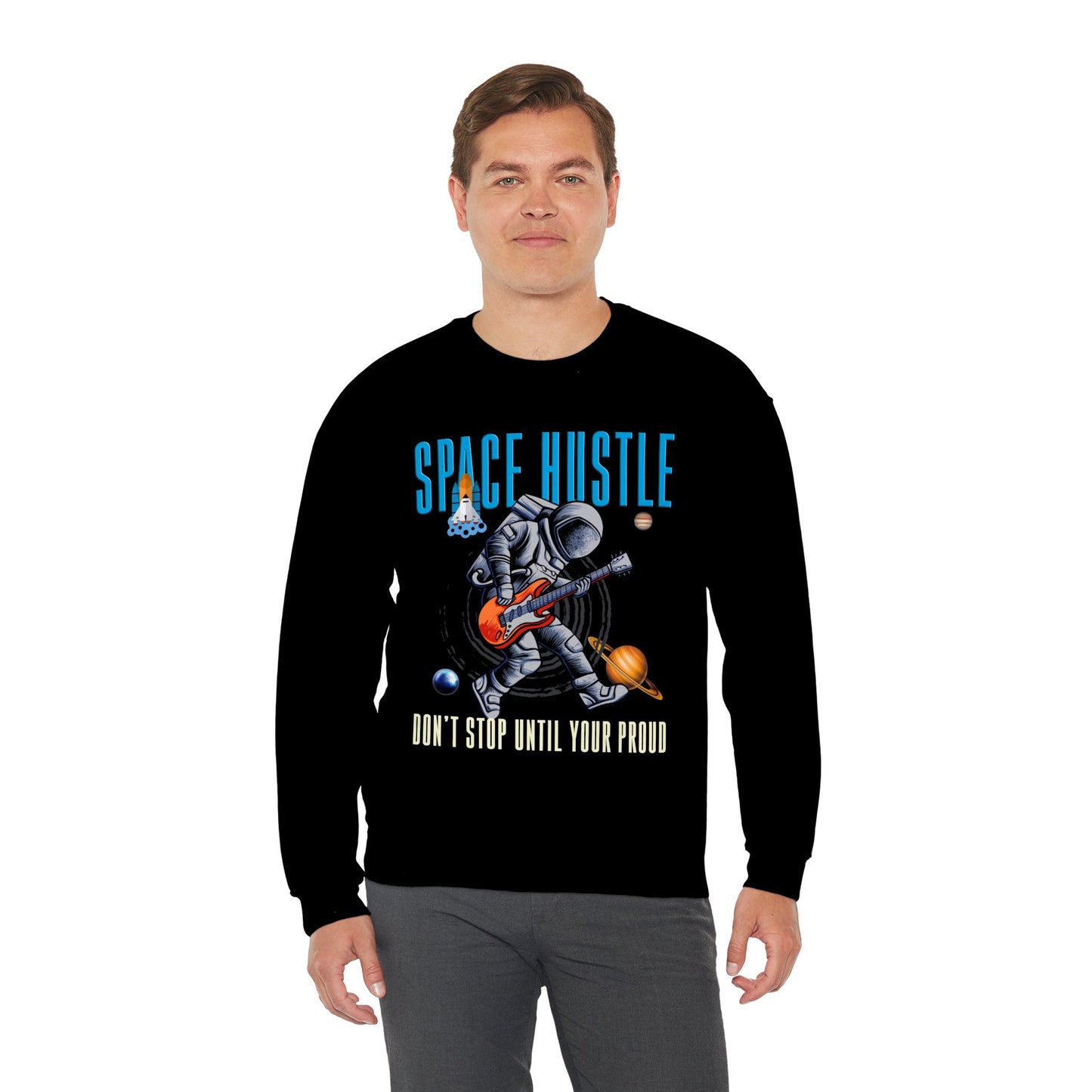 Space Hustle Music Unisex Heavy Blend™ Sweatshirt | Trendy Graphic Sweatshirt for Music and Space Enthusiasts - ArtShirt Couture