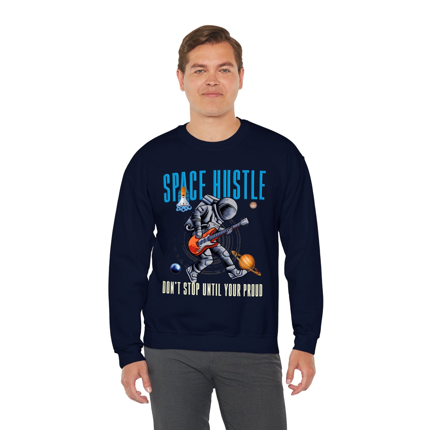 Space Hustle Music Unisex Heavy Blend™ Sweatshirt | Trendy Graphic Sweatshirt for Music and Space Enthusiasts - ArtShirt Couture