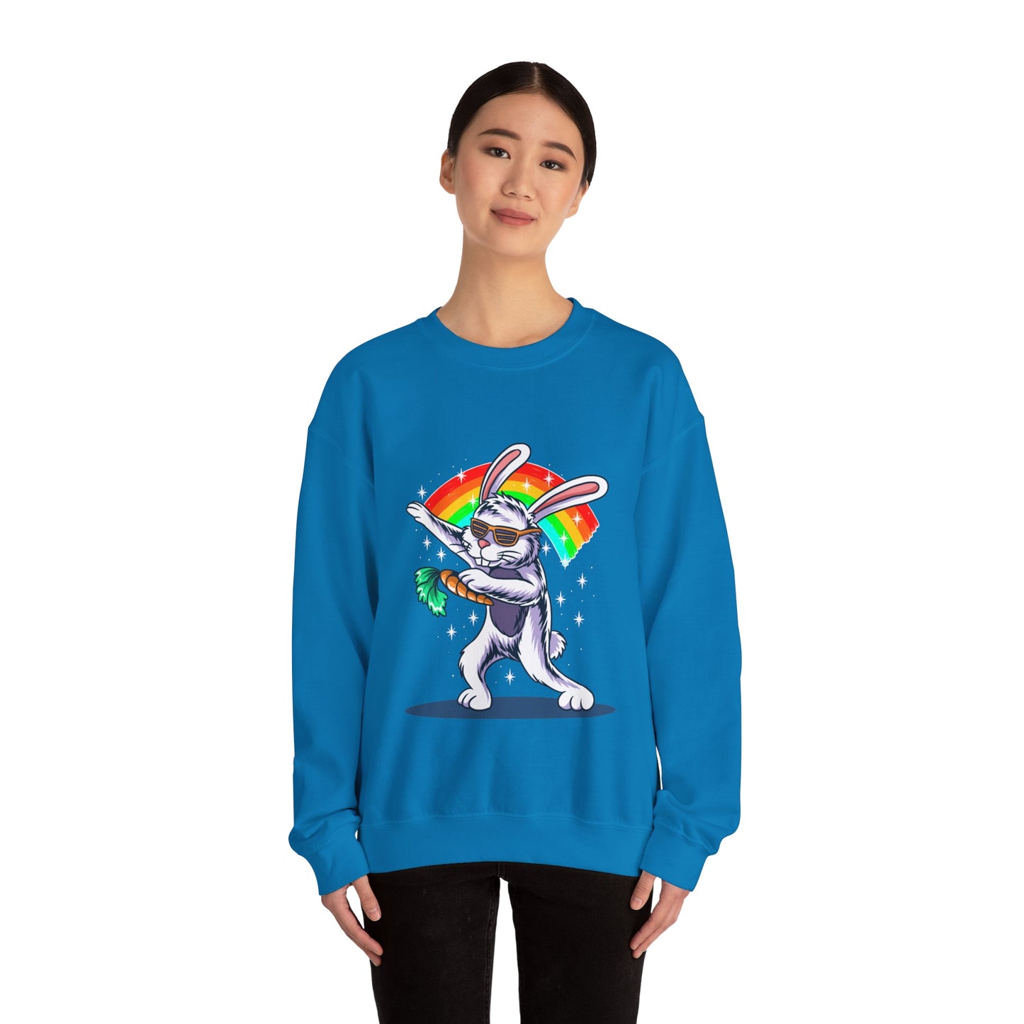 The Rainbow Bunny Unisex Heavy Blend™ Crewneck Sweatshirt | Colorful Graphic Sweatshirt for Bunny Lovers - ArtShirt Couture