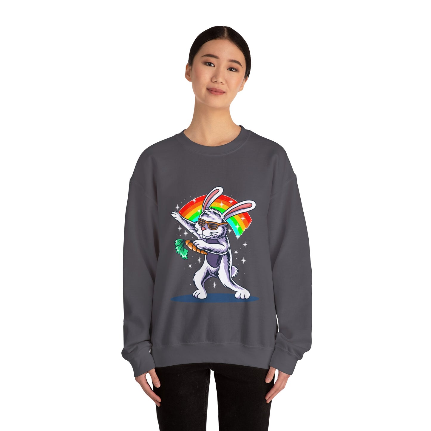 The Rainbow Bunny Unisex Heavy Blend™ Crewneck Sweatshirt | Colorful Graphic Sweatshirt for Bunny Lovers - ArtShirt Couture