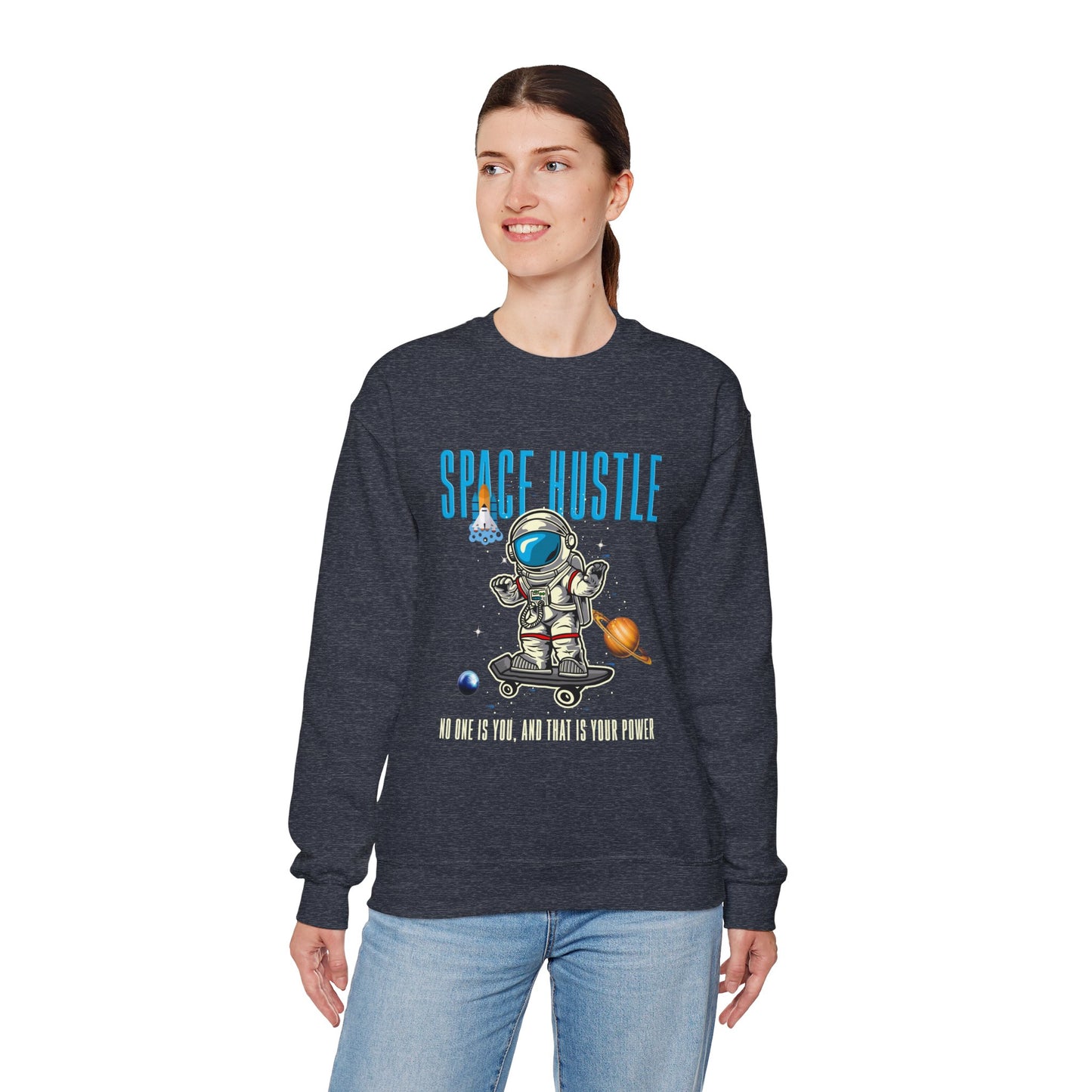 Space Hustle Unisex Heavy Blend™ Sweatshirt | Trendy Graphic Sweatshirt for Space Enthusiasts - ArtShirt Couture