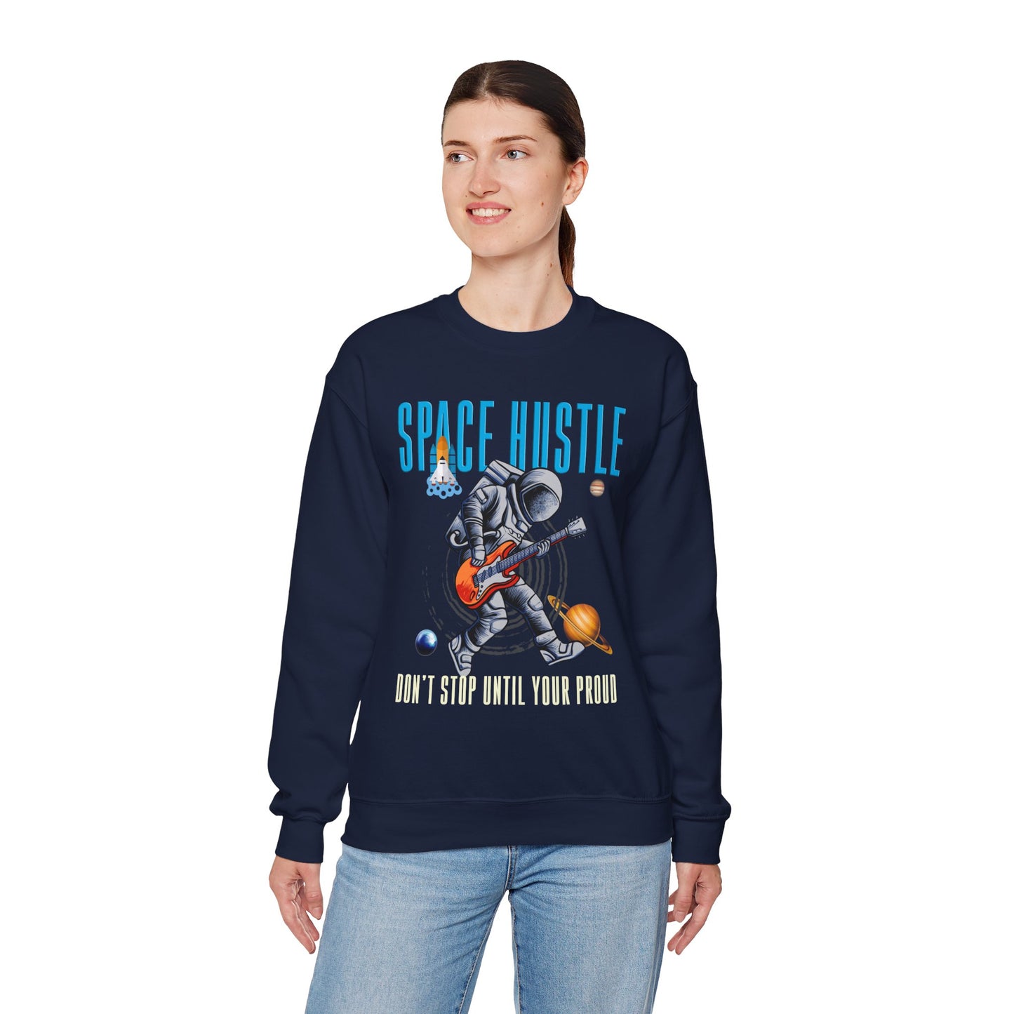 Space Hustle Music Unisex Heavy Blend™ Sweatshirt | Trendy Graphic Sweatshirt for Music and Space Enthusiasts - ArtShirt Couture