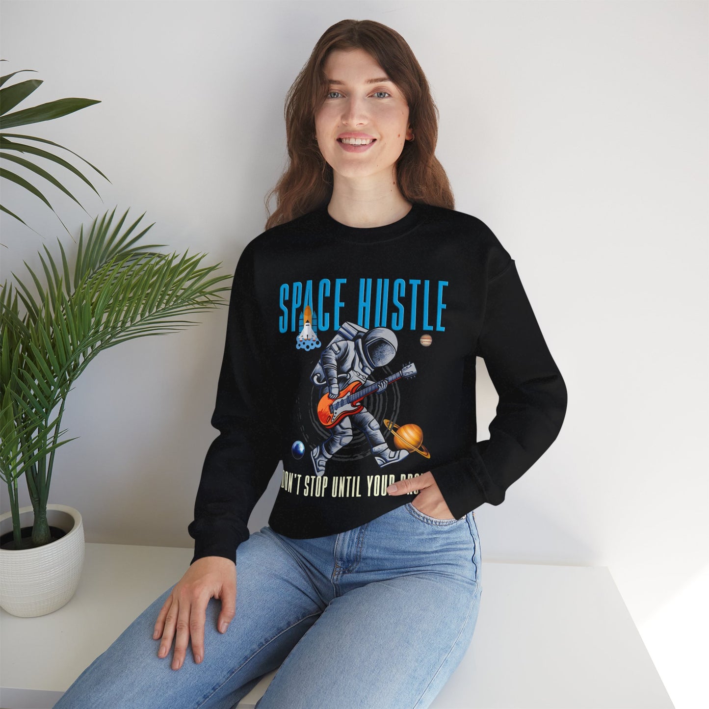 Space Hustle Music Unisex Heavy Blend™ Sweatshirt | Trendy Graphic Sweatshirt for Music and Space Enthusiasts - ArtShirt Couture