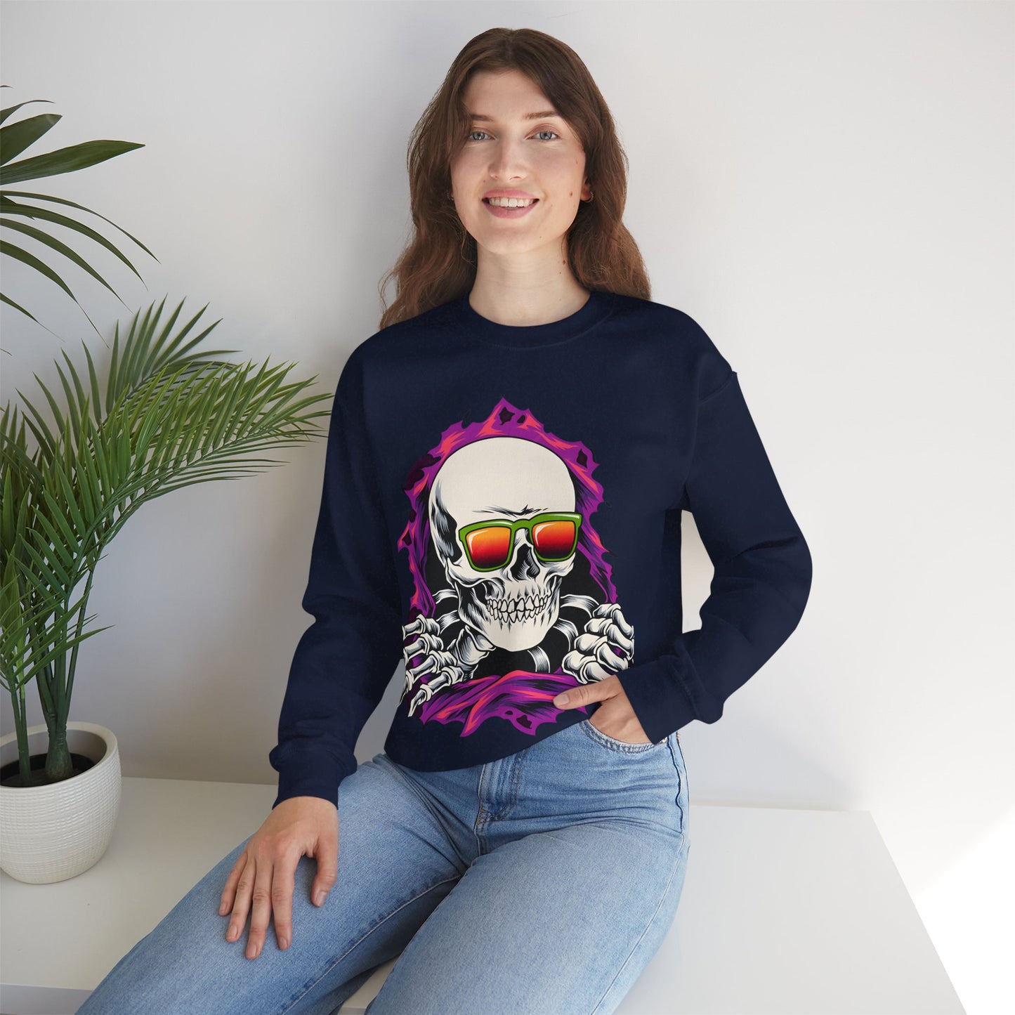 The Cool Skeleton Unisex Heavy Blend™ Crewneck Sweatshirt | Fun Graphic Sweatshirt for Halloween and Skull Lovers - ArtShirt Couture