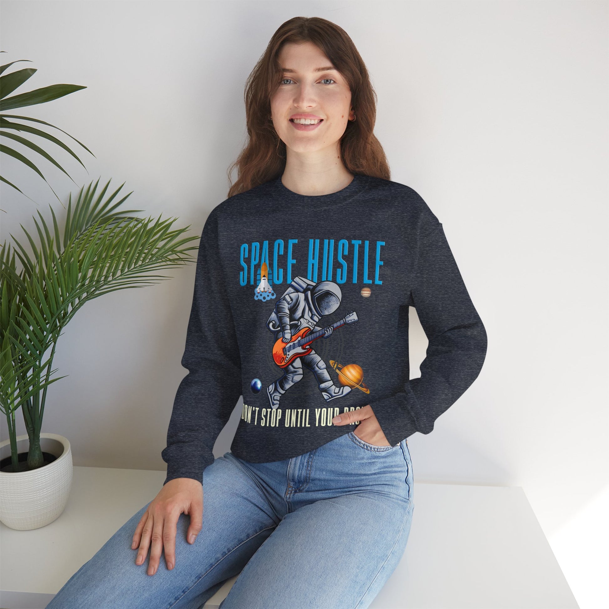 Space Hustle Music Unisex Heavy Blend™ Sweatshirt | Trendy Graphic Sweatshirt for Music and Space Enthusiasts - ArtShirt Couture