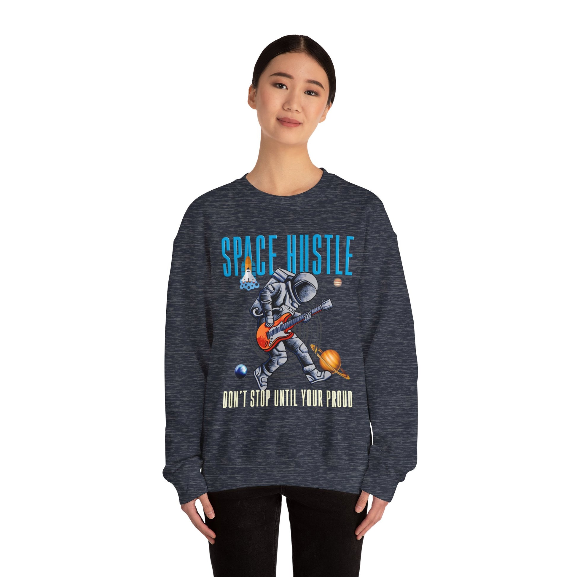 Space Hustle Music Unisex Heavy Blend™ Sweatshirt | Trendy Graphic Sweatshirt for Music and Space Enthusiasts - ArtShirt Couture
