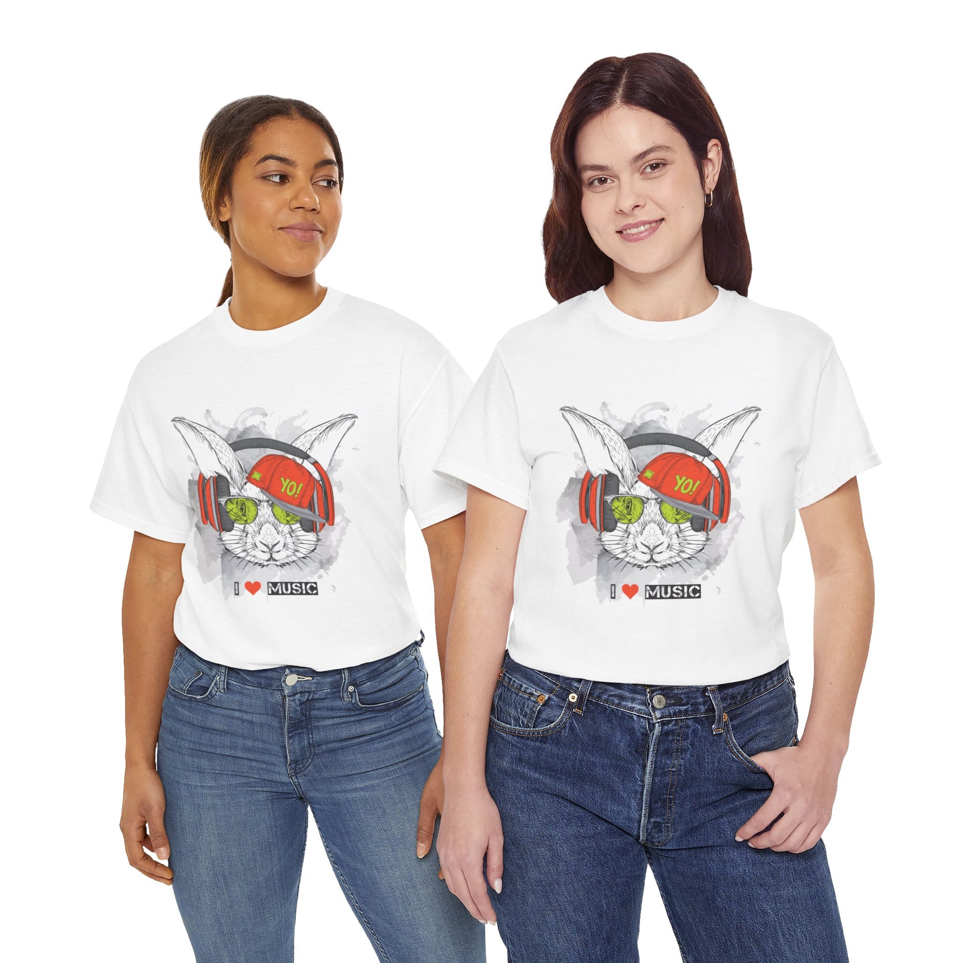 The Rabbit Music Bunny Unisex Heavy Cotton Tee | Cute Graphic T-Shirt for Music Lovers - ArtShirt Couture