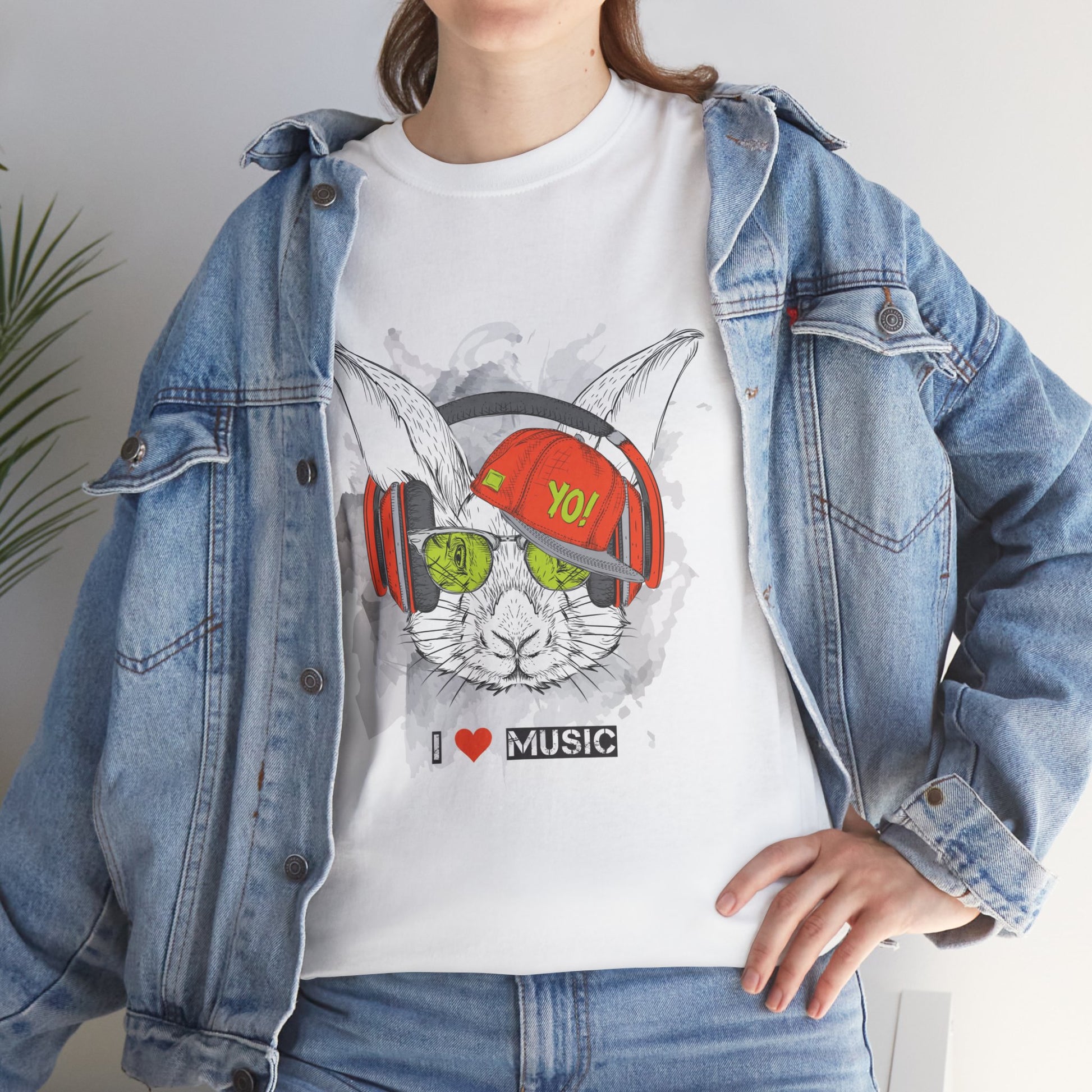 The Rabbit Music Bunny Unisex Heavy Cotton Tee | Cute Graphic T-Shirt for Music Lovers - ArtShirt Couture