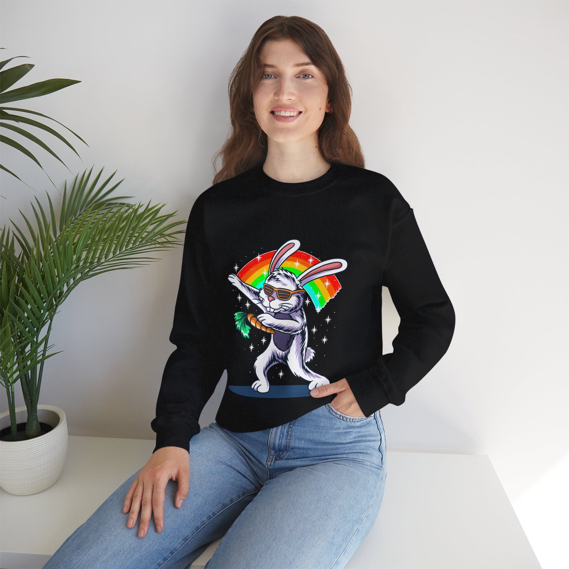 The Rainbow Bunny Unisex Heavy Blend™ Crewneck Sweatshirt | Colorful Graphic Sweatshirt for Bunny Lovers - ArtShirt Couture