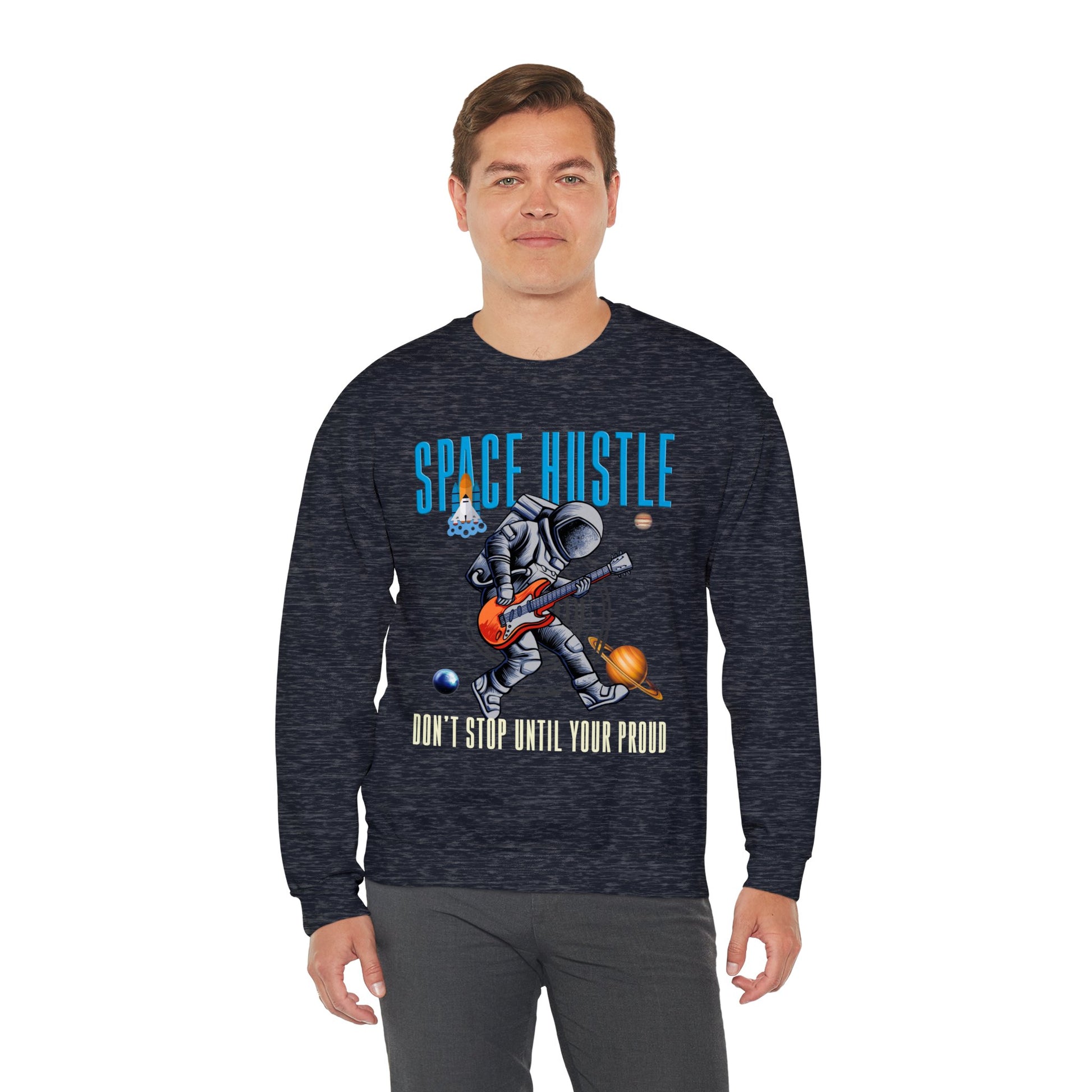 Space Hustle Music Unisex Heavy Blend™ Sweatshirt | Trendy Graphic Sweatshirt for Music and Space Enthusiasts - ArtShirt Couture