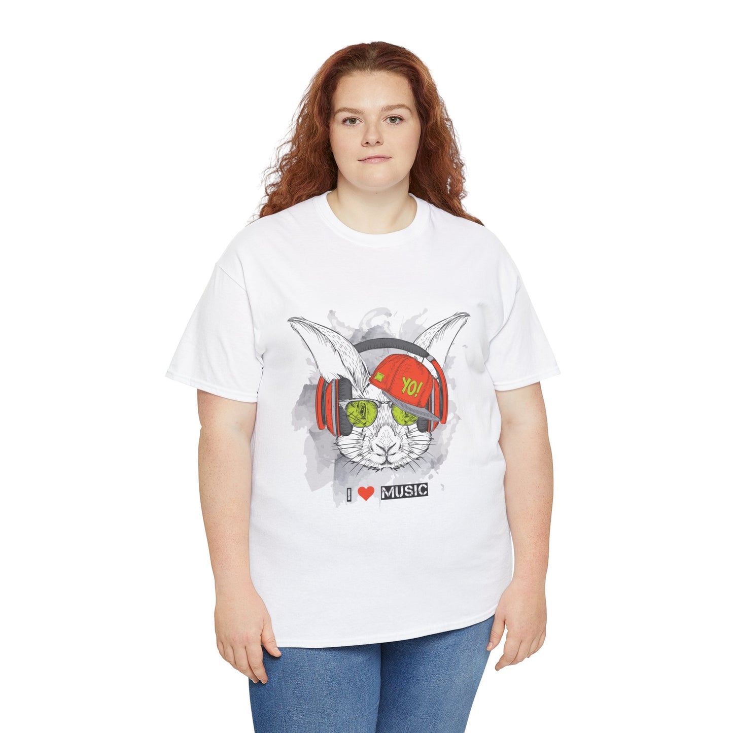 The Rabbit Music Bunny Unisex Heavy Cotton Tee | Cute Graphic T-Shirt for Music Lovers - ArtShirt Couture