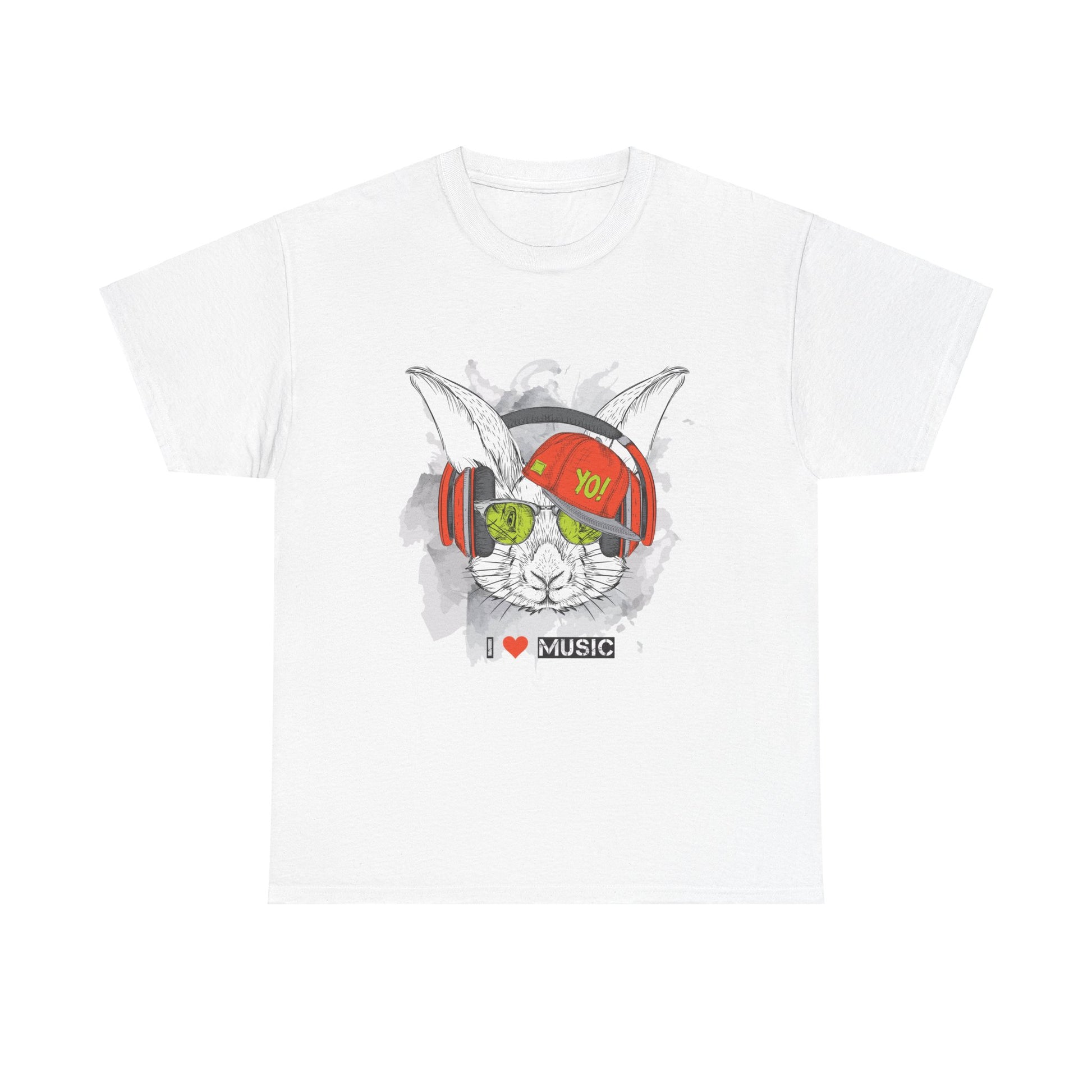 The Rabbit Music Bunny Unisex Heavy Cotton Tee | Cute Graphic T-Shirt for Music Lovers - ArtShirt Couture