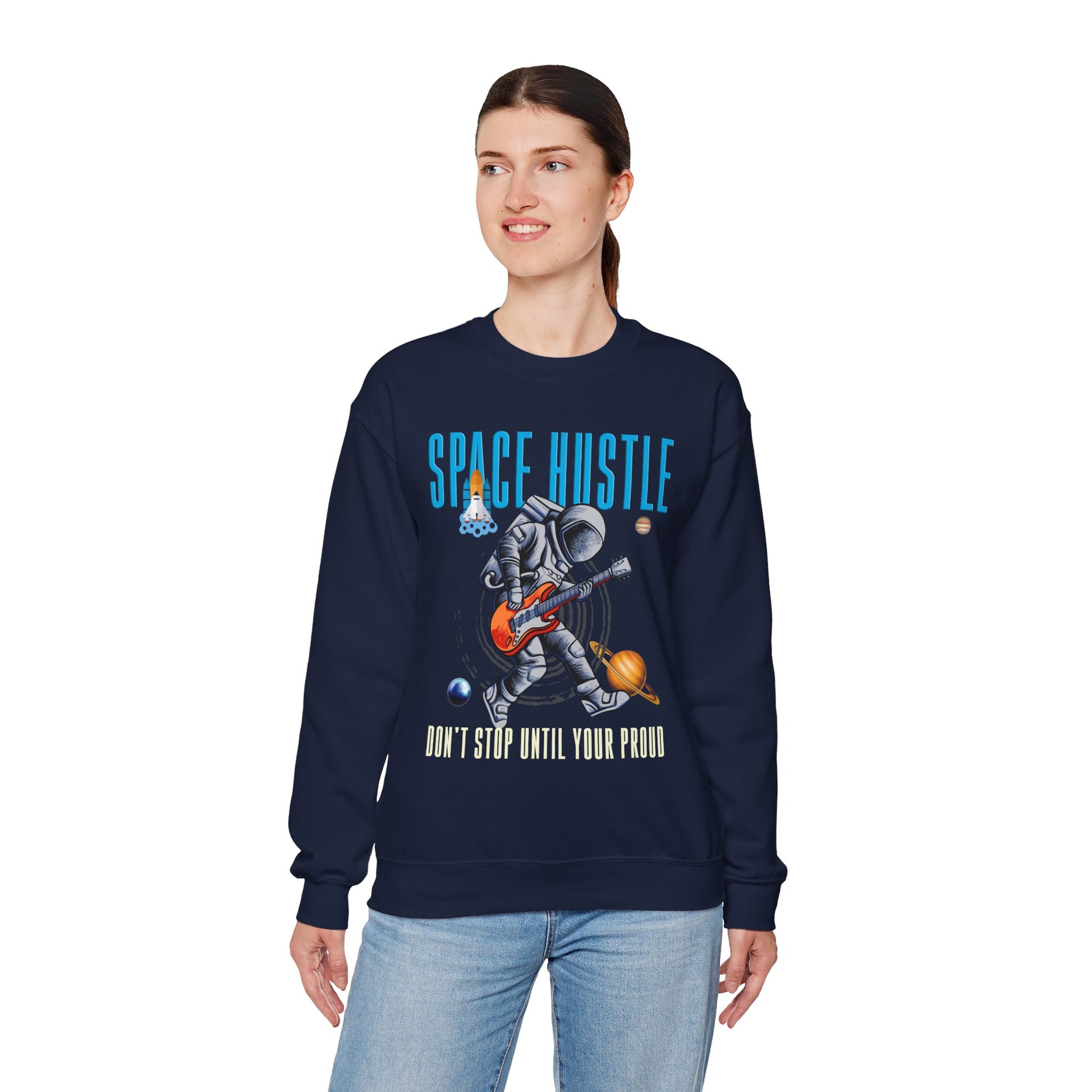 Space Hustle Music Unisex Heavy Blend™ Sweatshirt | Trendy Graphic Sweatshirt for Music and Space Enthusiasts - ArtShirt Couture
