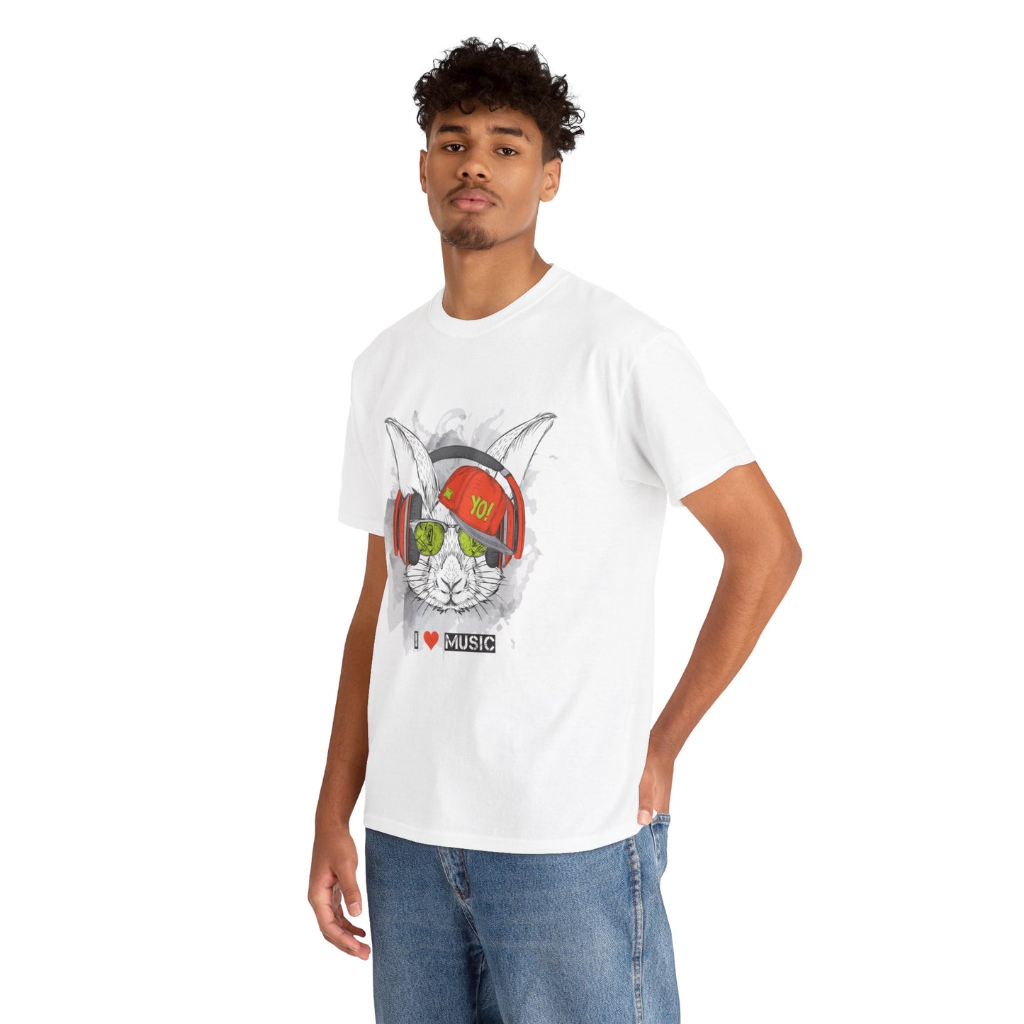 The Rabbit Music Bunny Unisex Heavy Cotton Tee | Cute Graphic T-Shirt for Music Lovers - ArtShirt Couture
