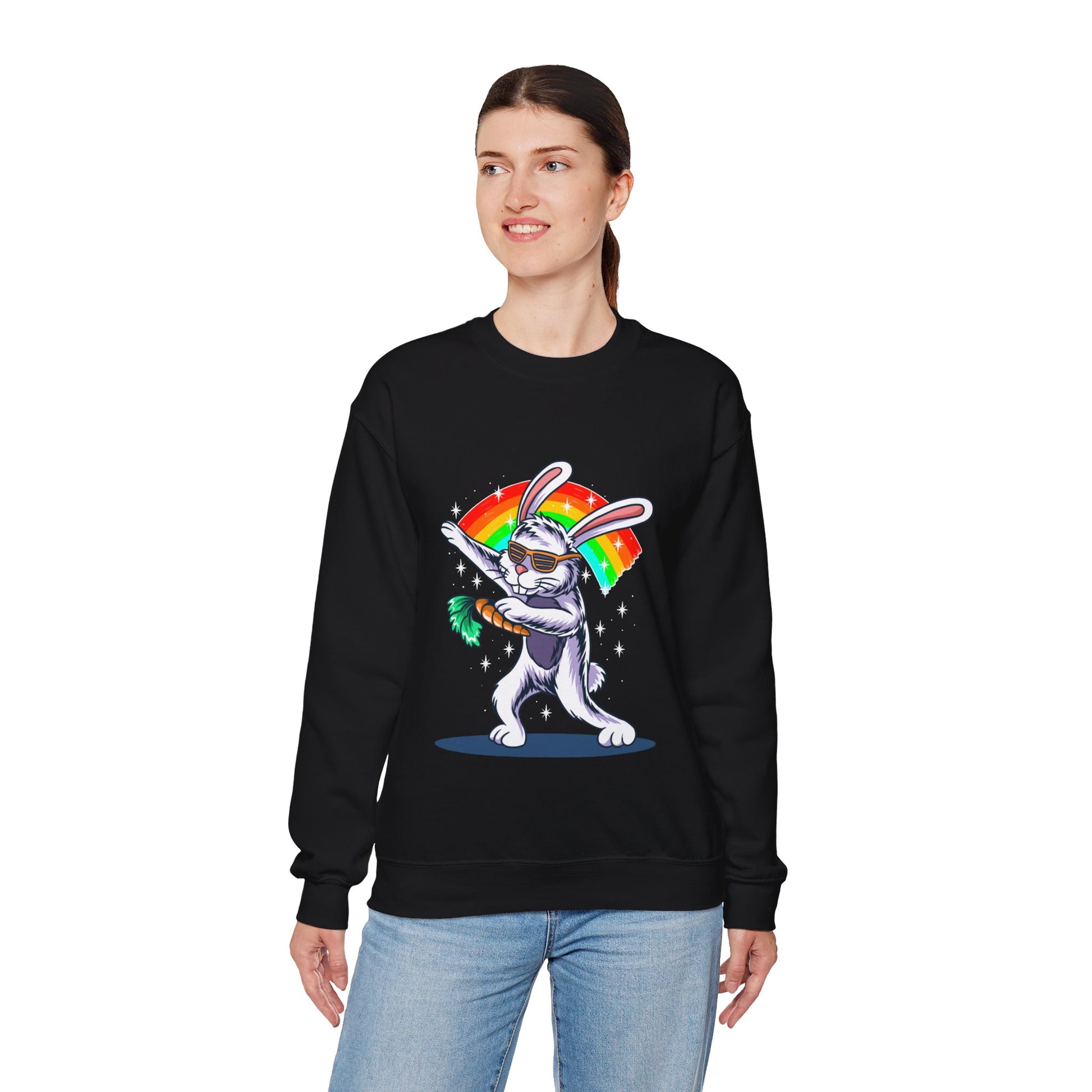 The Rainbow Bunny Unisex Heavy Blend™ Crewneck Sweatshirt | Colorful Graphic Sweatshirt for Bunny Lovers - ArtShirt Couture