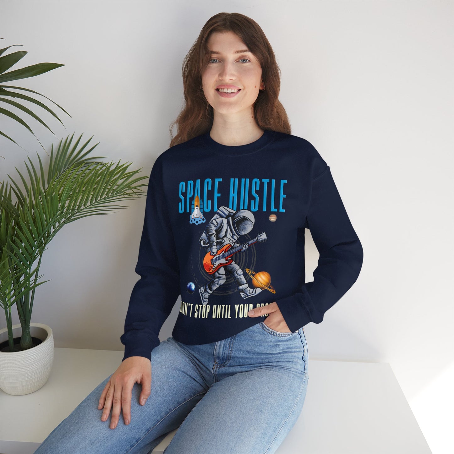Space Hustle Music Unisex Heavy Blend™ Sweatshirt | Trendy Graphic Sweatshirt for Music and Space Enthusiasts - ArtShirt Couture